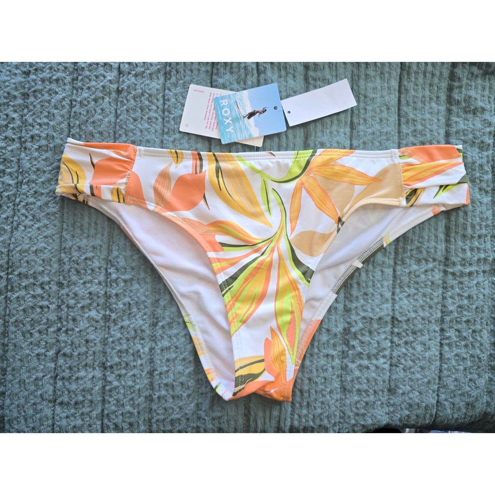 NWT Roxy Beach Classics Subtly Salty Bikini Bottoms White Floral Tropical SZ XL